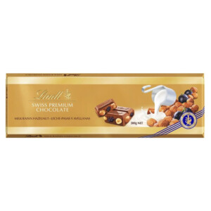 Молочный шоколад Lindt (Линдт) с изюмом, фундуком и миндалем 300г